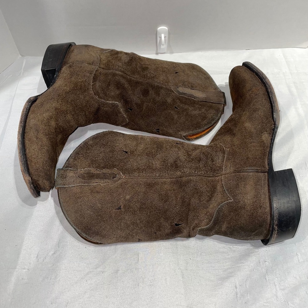 Moon Shine Brown Suede Western Cowboy Boots Square Toe Block Heel Pull On Boots - Picture 7 of 13